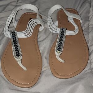 Torrid White and Tan Sandals with Silver Accents